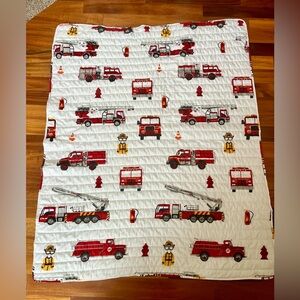 Lush Decor Fire Truck Themed Quilt Red and White Reversible 50x60”